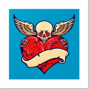 Winged Heart Skull Posters and Art